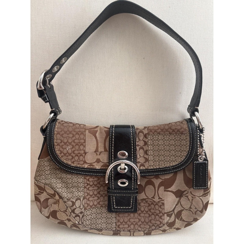 Vintage y2k Coach Soho Patchwork Hobo Bag Signature Jacquard Leather Trim Buckle